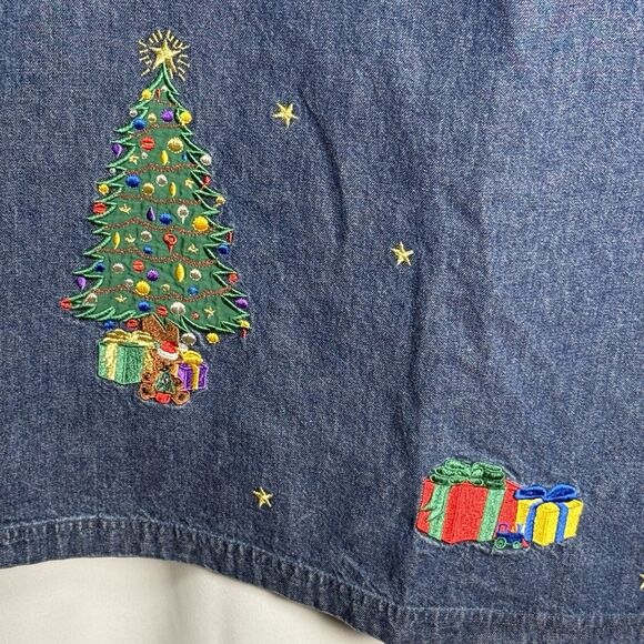 Westbound Embroidery Christmas Tree And Presents Denim Maxi Skirt Sz 16 - Picture 2 of 6